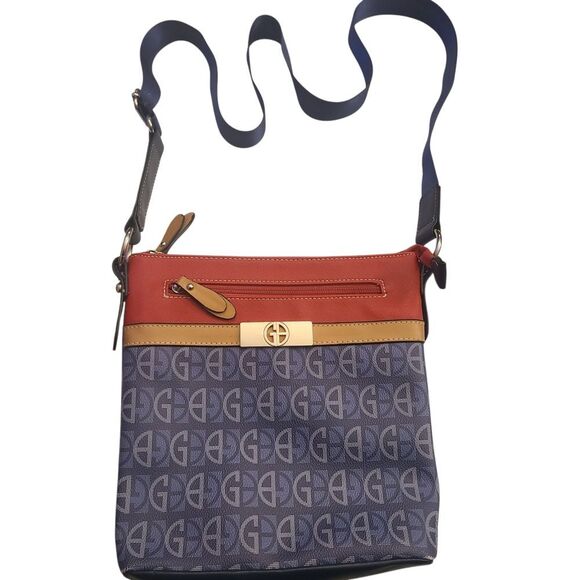 Gianni Bernini Crossbody Bag Red And Navy With Monogram Print - Picture 1 of 15